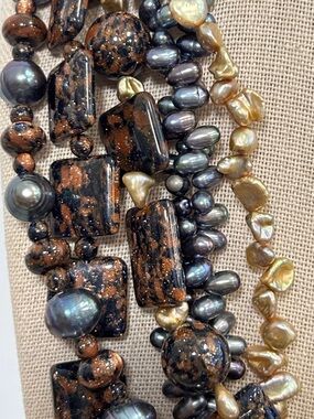 Multi-Strand Venetian Paste Glass Beads & Freshwater Pearl Statement Necklace